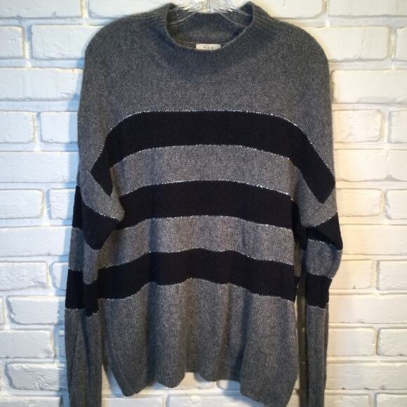 Rails Ellise Cashmere Blend Sweater in Charcoal Midnight Stripe L - Picture 2 of 5